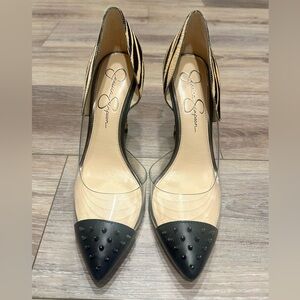 Jessica Simpson Black and Tan Studded Heels